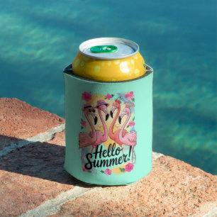 Hallo Zomer Schattige Flamingo Strand Vakantie Tro Blikjeskoeler