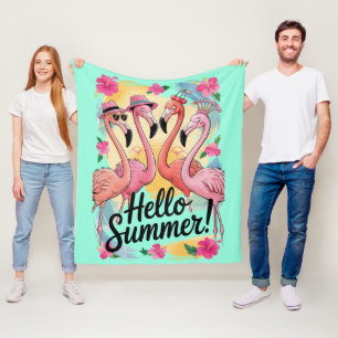 Hallo Zomer Schattige Flamingo Strand Vakantie Tro Fleece Deken
