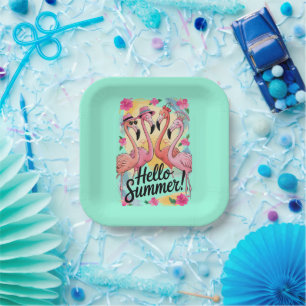 Hallo Zomer Schattige Flamingo Strand Vakantie Tro Papieren Bordje