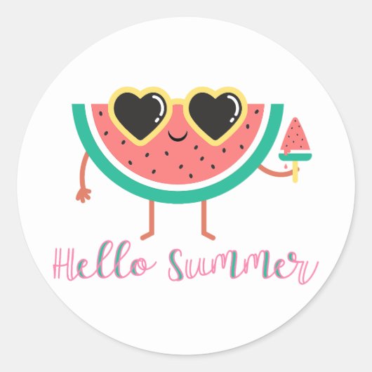 Hallo Zomer Schattigee Watermeloen in Schaduwen Fe Ronde Sticker (Voorkant)