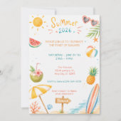 Hallo Zomer Strandfeest Watercolor Viering Kaart (Voorkant)