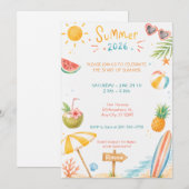 Hallo Zomer Strandfeest Watercolor Viering Kaart (Voorkant / Achterkant)