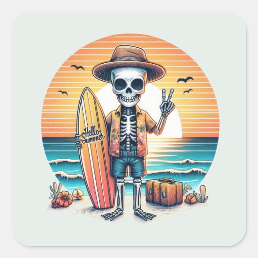Hallo Zomer - Surfer Vierkante Sticker (Voorkant)