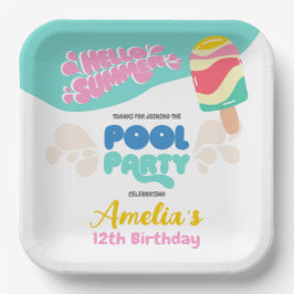 Hallo Zomer! uitnodiging voor poolparty Papieren Bordje