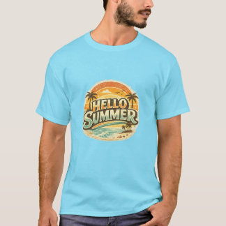 Hallo Zomer Vintage Strand Zonsondergang T-shirt
