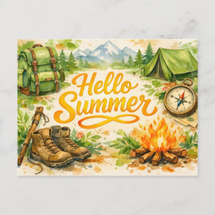 Hallo Zomer Waterverf Kamperen en Wandelen  Briefkaart
