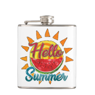 Hallo zomer   Waterverf Watermeloen & Levendige Zo Heupfles