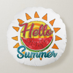 Hallo zomer Waterverf Watermeloen & Levendige Zo Rond Kussen