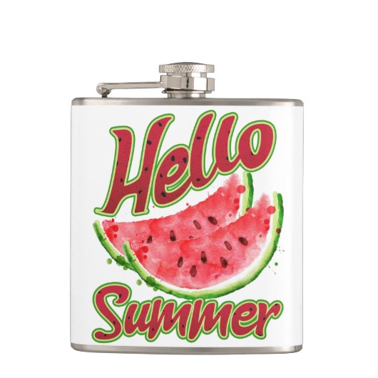 Hallo zomer | Waterverf Watermelon Design Heupfles (Voorkant)