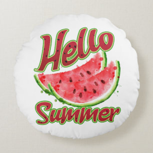 Hallo zomer Waterverf Watermelon Design Rond Kussen