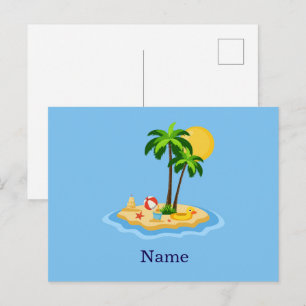 Hallo Zomer Zon Retro Cirkel Vintage Strand  Briefkaart