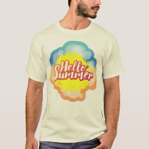 Hallo Zomerbelettering over de achtergrond van het T-shirt