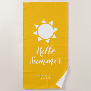 hallo zomergele handdoek met aangepaste naam