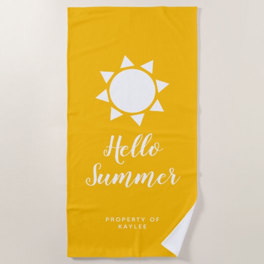 hallo zomergele handdoek met aangepaste naam (Voorkant)