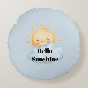 Hallo Zonneschijn Blauw Geel Gelukkig Zon Wolk Rond Kussen
