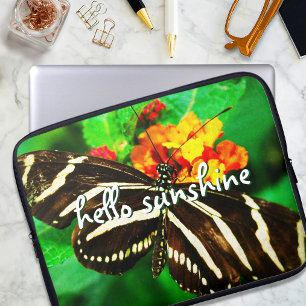 Hallo Zonneschijn Script Zwart Wit Streep Vlinder Laptop Sleeve
