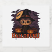 Hallobubu Halloween Schattige & Spooky Witch Cat T Sparkling Wijnetiket (Enkel label)