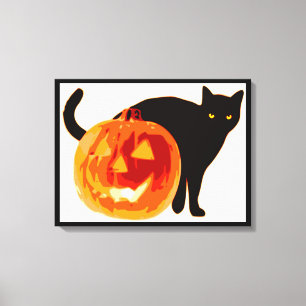 HALLOEEN BLACK CAT EN PUMPKIN CANVAS AFDRUK