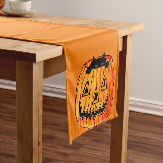 HALLOEEN BLACK CAT IN PUMPKIN tabelrunner Medium Tafelloper (Voorbeeld)