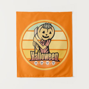 HALLOEEN PUMPKIN MET AX EN SKULL WANDKLEED