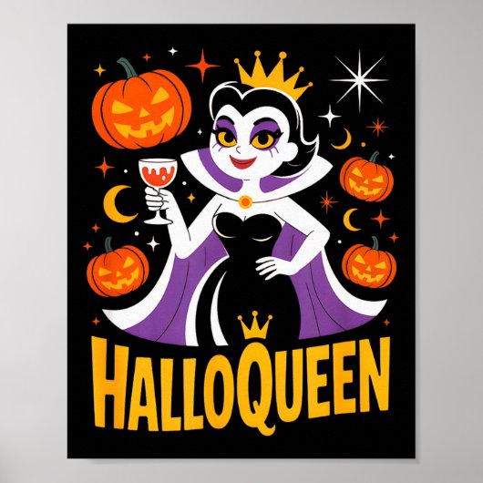 Halloqueen Retro Vamre Queen Halloween Pumpkins Ba Poster (Voorkant)