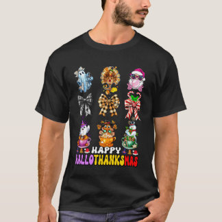 Hallothanksmas Coquette Strik Halloween Thanksgivi T-shirt