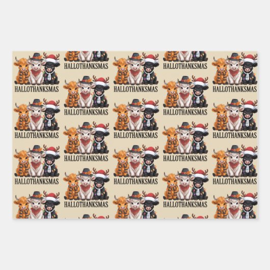 Hallothanksmas Fall Cow Spooky Season Farmer Xmas Inpakpapier Vel (Voorkant)