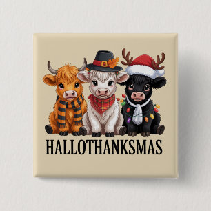 Hallothanksmas Herfst Koe Griezelig Seizoen Boer K Vierkante Button 5,1 Cm