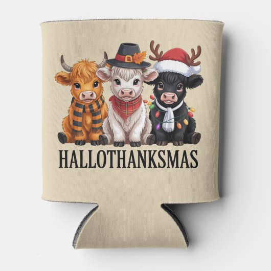 Hallothanksmas Herfst Koe Spooky Seizoen Boer Xmas Blikjeskoeler (Voorkant)