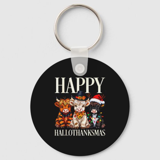 Hallothanksmas Highland Cow Halloween Thanksgiving Sleutelhanger (Voorkant)