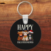 Hallothanksmas Highland Cow Halloween Thanksgiving Sleutelhanger (Voorkant)