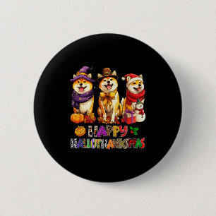 Hallothanksmas Shiba Honden Halloween Kerst Pomp Ronde Button 5,7 Cm
