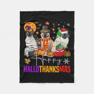 Hallothanksmas Siamese Cat Halloween Thanksgiving Fleece Deken
