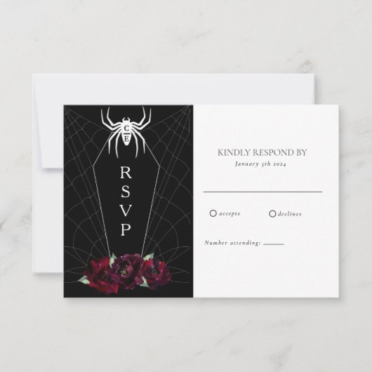 Hallowedding Spider Web Coffin Black White RSVP (Voorkant)