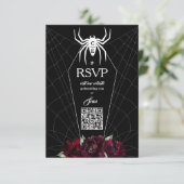Hallowedding Spider Web Coffin Black White RSVP Kaartje (Staand voorkant)