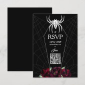 Hallowedding Spider Web Coffin Black White RSVP Kaartje (Voorkant / Achterkant)