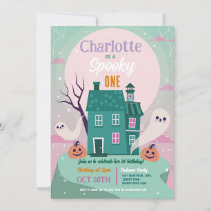 Halloween 1e Meisjes Spokenhuis Feestje Geesten Kaart
