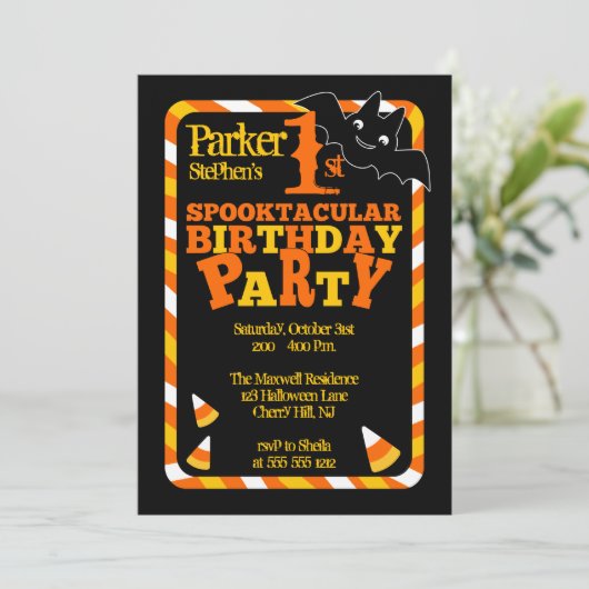 Halloween 1e Spooktaculair Verjaardagsfeestje Kaart (Staand voorkant)