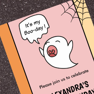 Halloween 1e verjaardag uitnodigingen roze kleine 