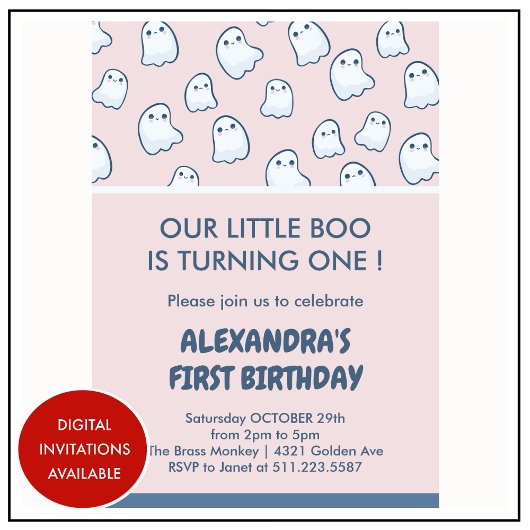 Halloween 1e verjaardag uitnodigingen spookmeisje