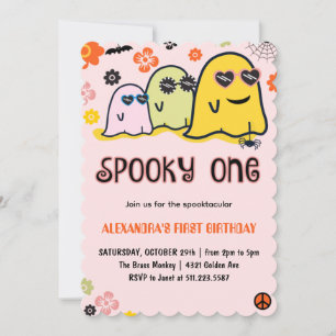 Halloween 1e verjaardagsuitnodigingen Spooky one r Kaart