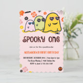 Halloween 1er anniversaire invitations Éffrayant u (Debout devant)