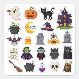 Halloween 2025 Spooky Sticker Set – Pompoenen, spo