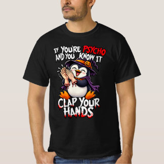 Halloween 2026 Psycho Pinguïn Klappende Handen T-shirt