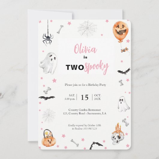 Halloween 2e anniversaire Invitation fille fantôme (Devant)