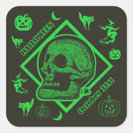 Halloween 31 oktober Collage Green Vierkante Sticker (Voorkant)