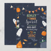 Halloween 3e Verjaardag Drie Feest Geesten Pompoen Kaart (Voorkant / Achterkant)