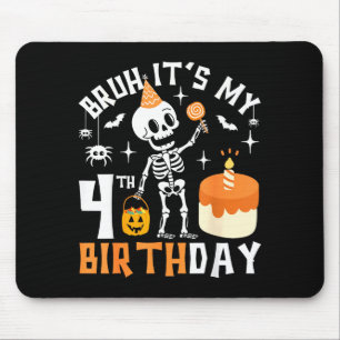Halloween 4e verjaardag Bruh-grappig Skelet 4e ver Muismat