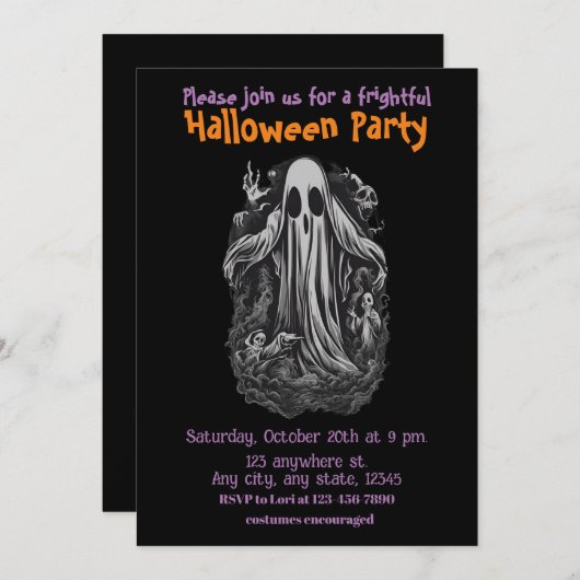 Halloween, 8 esprit, éffrayant, invitation à la fê (Devant / Derrière)
