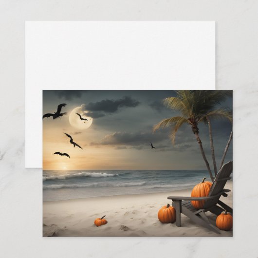 Halloween à la plage - Carte pour notes blanc (Devant / Derrière)